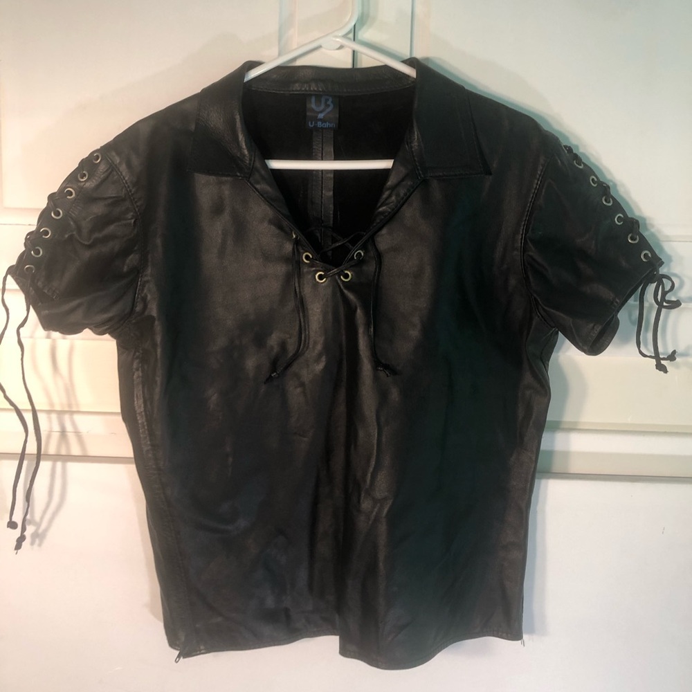 Black Leather Lace-Up Gay Men's Shirt